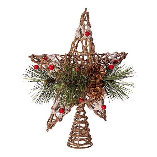 Kurt Adler Kurt S. Adler 11-Inch Natural Star with Pinecones Treetop, Multi