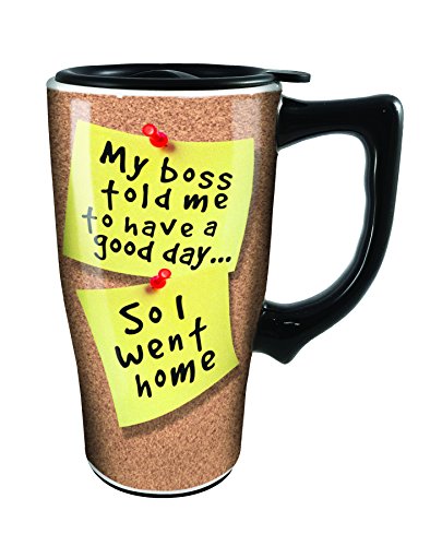 Spoontiques 12796 Have Have Good Day Ceramic Travel Mug, Tan