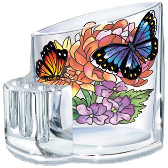 Amia 5653 Hand Painted Acrylic Pen Holder Featuring a Butterfly Design, 4-1/2-Inch