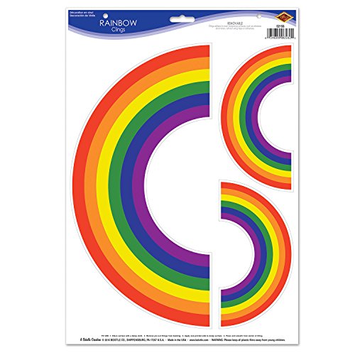 Beistle 52156 3-Piece Rainbow Window Clings-1 Sheet, 12" x 17", Multicolor