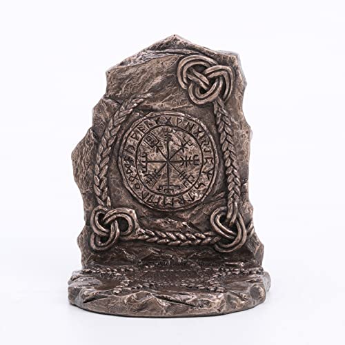 Unicorn Studio Veronese Design 5 3/4 Inch Tall Viking Vegvisir Runestone Tealight Candle Holder Resin Bookend Bronze Finish