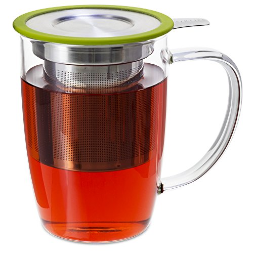 FORLIFE NewLeaf Glass Tea 16-Ounce Mug with Infuser and Lid, Lime