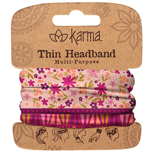 Karma Peach Split Floral Headband for Women - Thin - Fabric Headband and Stretchy Hair Scarf - Berry/Pink