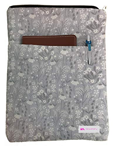 Shelftify Grey Lily of The Valley Book Sleeve - Book Cover for Hardcover and Paperback - Book Lover Gift - Notebooks and Pens Not Included