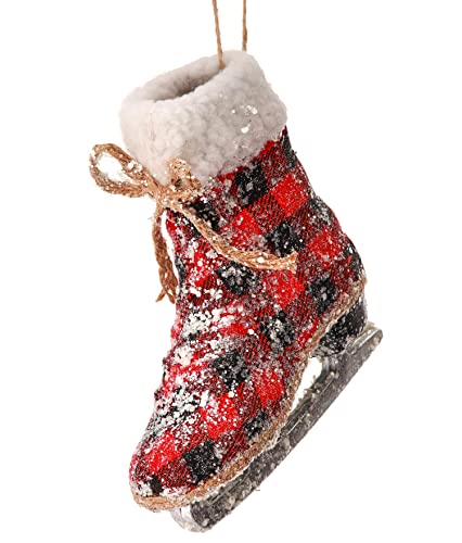 Regency International Frosted Country Check Skate Hanging Ornament, 7-inch Length, Red and Black