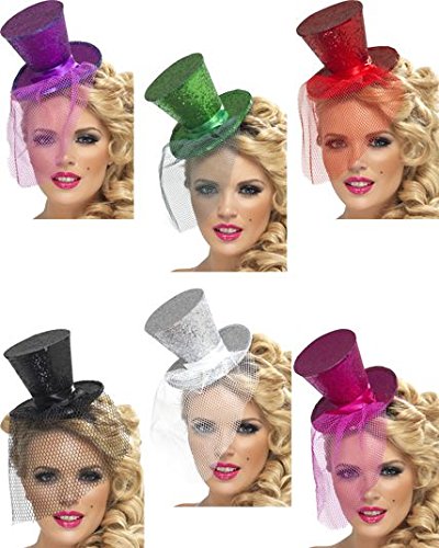 Smiffys Fever Mini Top Hat on Headband (Silver)