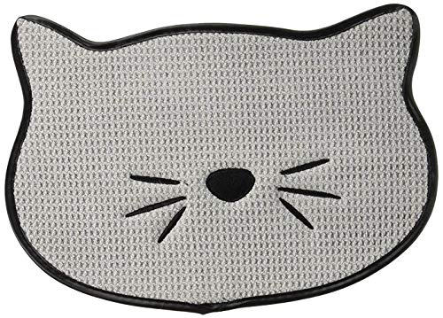 DII Design Bone Dry Embroidered Microfiber Cat Shape Pet Food & Water Placemat-Gray