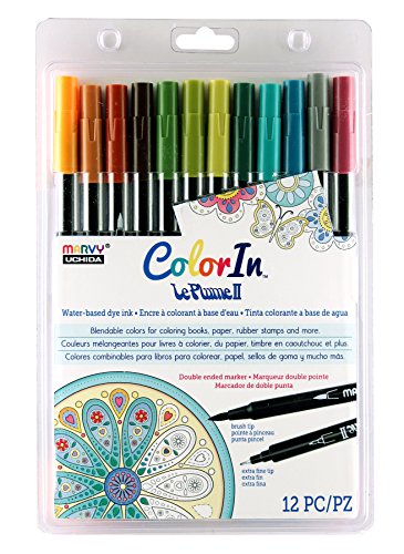 Uchida 12 Piece Colorin Le Plume II Coloring Book Pens, Natural