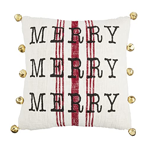 Mud Pie Christmas Bell Pillow, Merry, 18" x 18", Cotton