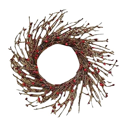 CWI Gifts Bell and Pip Twig Wreath, 18-Inch, Burgundy