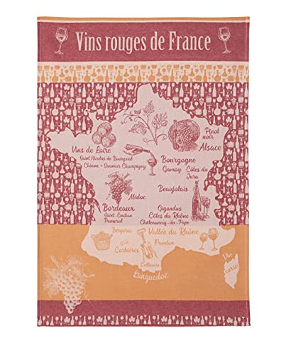 Coucke French Cotton Jacquard Towel, Red Wines of France, 20-Inches by 30-Inches, Red, 100% Cotton