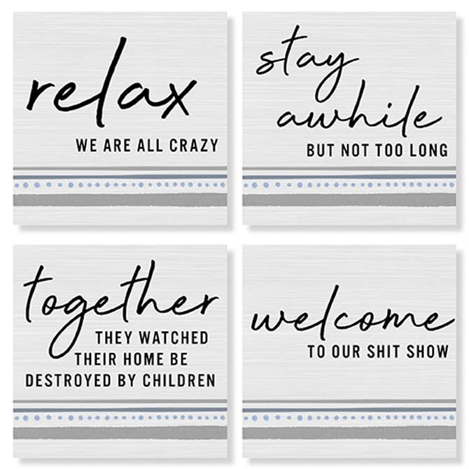Carson Home Sarcasm Stripes House Coaster, 4-inch Square, Set of 4