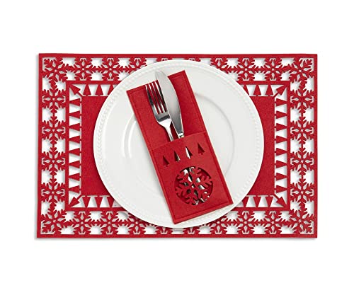 Giftcraft 681863 Christmas Snowflake and Tree Placemats, Set of 4, 11.81 inch, Polyester