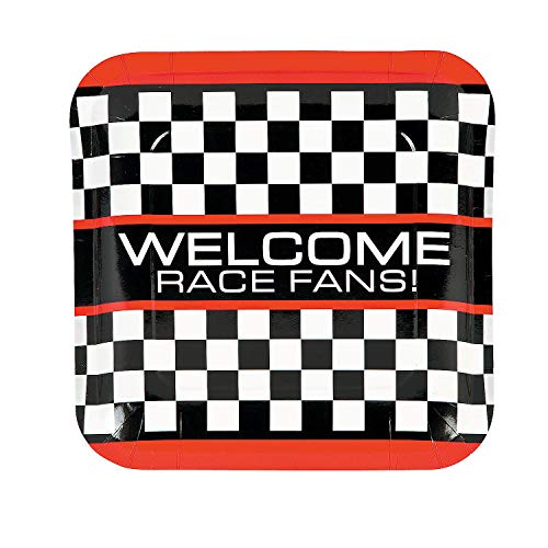 Fun Express - Race Car Checker Dinner Plate (8pc) - Party Supplies - Print Tableware - Print Plates & Bowls - 8 Pieces