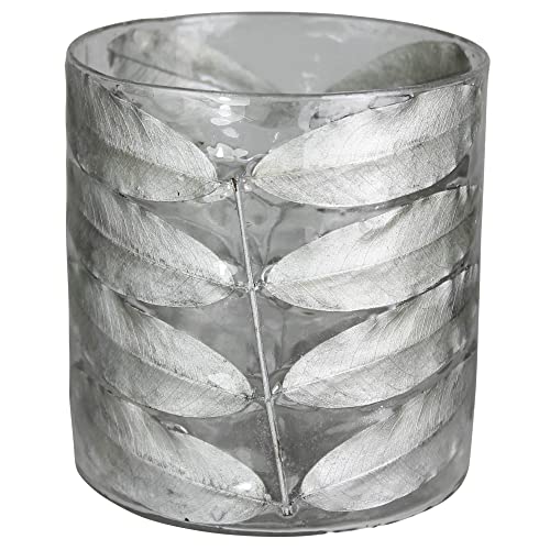 HomArt Medium Enameled Silver Leaf Hurricane, 4-inch Height, Glass