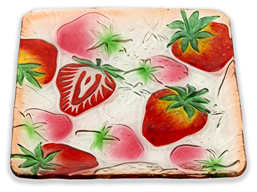 Boston International Colorful Farm and Garden Glass Serving Plate, 10 x 10-Inches, Strawberry