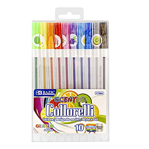 BAZIC Collorelli Scented Glitter Color Gel Pen, Acid Free Smooth Writing for Drawing Coloring Greeting Card Art Christmas Gift (10/Pack), 1-Pack