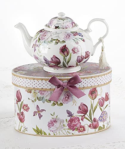 Delton 9.5 x 5.6" Porcelain Tea Pot in Gift Box, Tulip