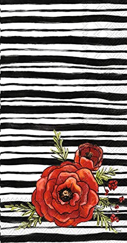 Boston International IHR 3-Ply Guest Towel Buffet Paper Napkins, 8.5 x 4.5-Inches, Peonies & Stripes Black