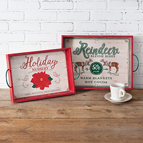 CTW Collection 440132 Set of Two Wood Holiday Serving Trays