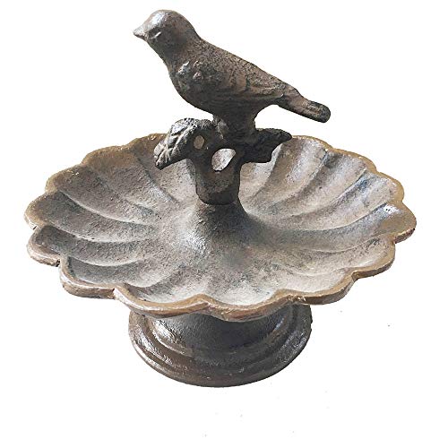 Comfy Hour Spring Is Here Collection Solid Pedestal Bird Bath/Feeder with Decorative, Heavy Duty, White, Recycled, Decorative Gift Idea, Cast Iron