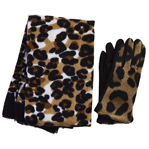Mud Pie Leopard Scarf And Glove Set, 68-inch