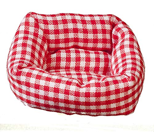 Aztec Imports Dolls House Check Dog Cat Bed Red Gingham Fabric 1:12 Pet Accessory