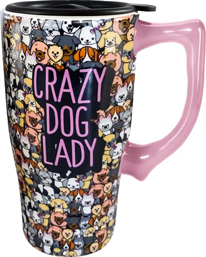 Spoontiques 12475 Crazy Dog Lady Travel Mug, 18 Oz, Ceramic