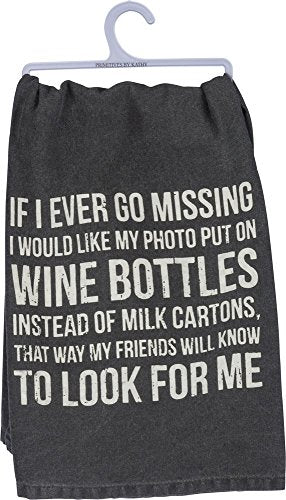 Primitives by Kathy 37205 Classic Black and White Dish Towel, 28" Square, Wine Bottles