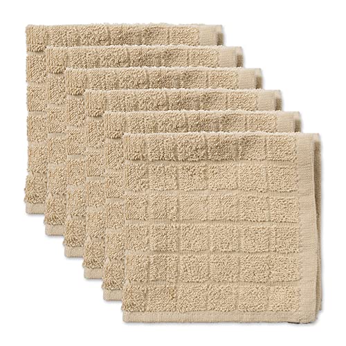 DII Design Basic Terry Collection Solid Windowpane Dishcloth Set, 12x12, Pebble, 6 Piece