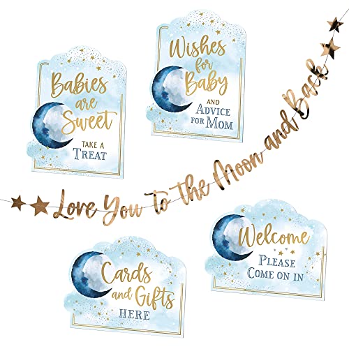 Blue Sky Clayworks Lillian Rose"Love You to The Moon and Back" Baby Shower Decoration Signs and Bunting,Blue