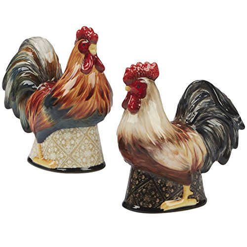 Certified International 23666 4.5" Gilded Rooster 3D Salt & Pepper Set Ceramic Serveware, One Size, Multicolor