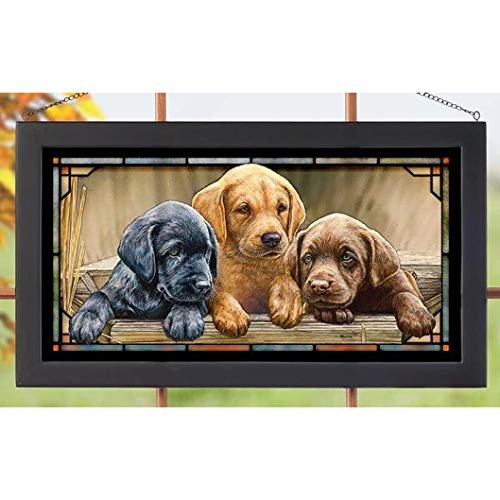 Wild Wings(MN) Wild Wings 5386500010 Stained Glass Art, 23-inch Width (All Hands on Deck Lab Puppies)