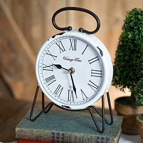 CTW White Distressed Vintage Time Tabletop Clock