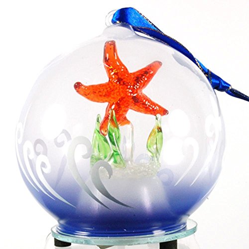 KRZH StealStreet HDD-118 Ss-Ug-Hdd-118, 4" Diameter STARFISH Light Up Glass Ornament, Orange & Blue