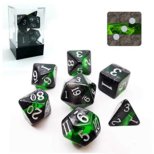 Bescon Dice Mineral Rocks GEM Vines Polyhedral D&D Dice Set of 7, RPG Role Playing Game Dice 7pcs Set of Emerald