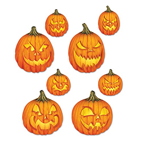 Beistle Jack-O-Lantern Halloween Cutouts-4 Pcs, Orange/Yellow/Brown