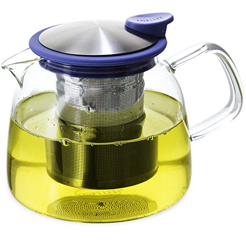 FORLIFE Bell Glass Teapot with Basket Infuser, 24 oz./730 mL, Marine