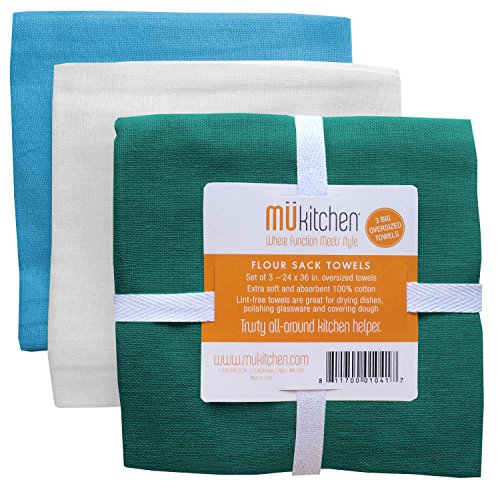 MUkitchen 100% Cotton Oversized Flour Sack Towel, Peacock - Set of 3