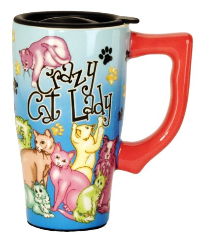 Spoontiques 11921 Crazy Cat Lady Ceramic Travel Mug, Multi Colored