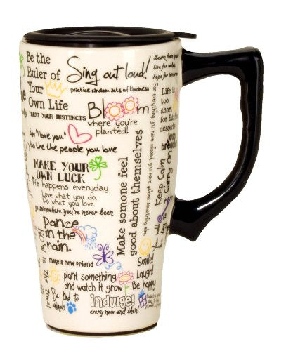 Spoontiques 12095 Positive Affirmations Ceramic Travel Mug, 5.2 x 3.5 x 6.4 inches, White