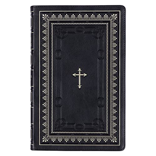 Christian Art Gifts KJV Holy Bible Standard Size Faux Leather Red Letter Edition - Thumb Index & Ribbon Marker, King James Version, Black/Gold Cross