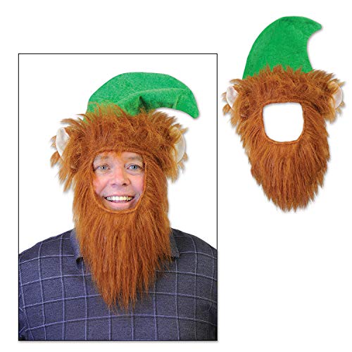 Beistle Leprechaun 1 pc 20810, Hat w/Beard, One Size, Brown/White/Green