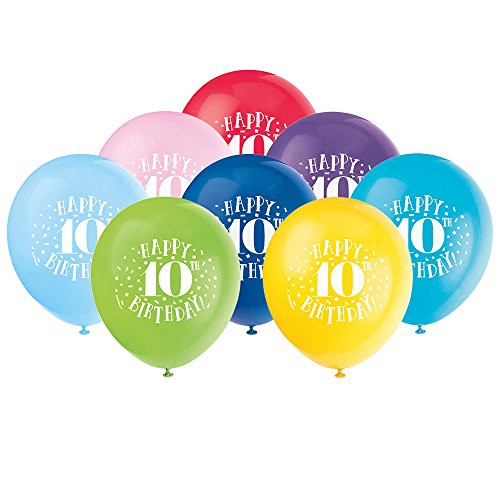 Unique Industries Unique Fun Happy 10th Birthday Party Balloons, 8 Ct.
