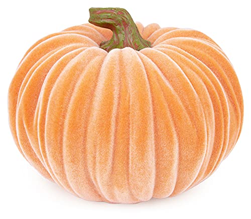 Boston International Decorative Tabletop Velvet Pumpkin, 6.5 x 5-Inches, Orange