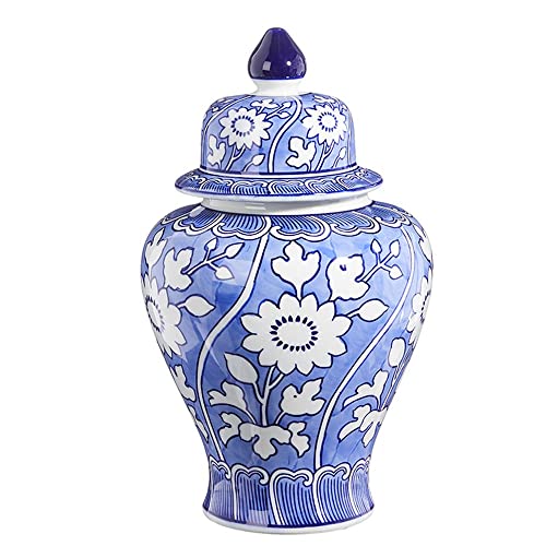 RAZ Imports Watercolor Floral Ginger Jar, Blue, 12.75 inches