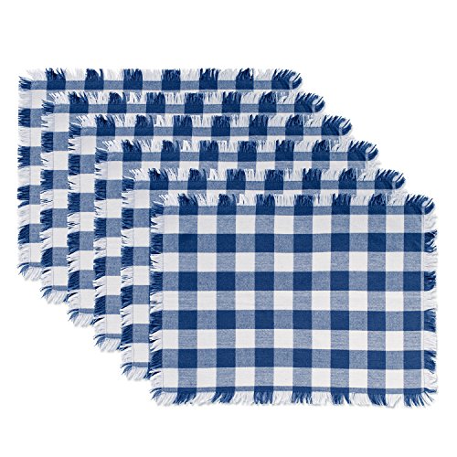 DII Design Heavyweight Fringed Check Tabletop Collection, Placemat Set, 13x19, Navy, 6 Piece