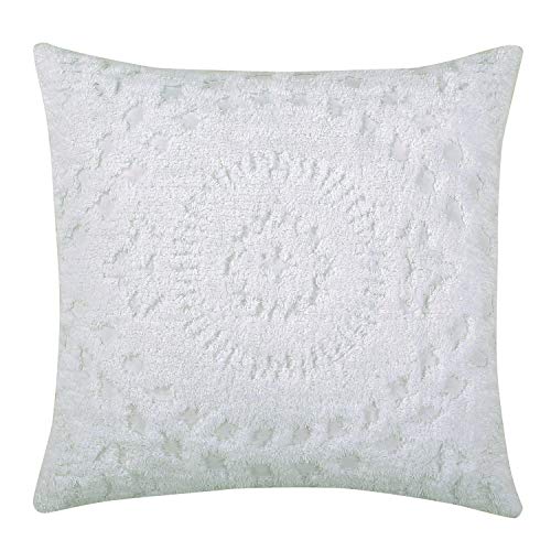 Better Trends Rio Collection is super soft and light weight in Floral Design 100 Percent Cotton Tufted Unique Luxurious Machine Washable Tumble Dry, Euro Sham, White