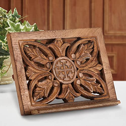 Creative Brands CatholicStore Jerusalem Cross Carved Wood Bible Stand, 8x10
