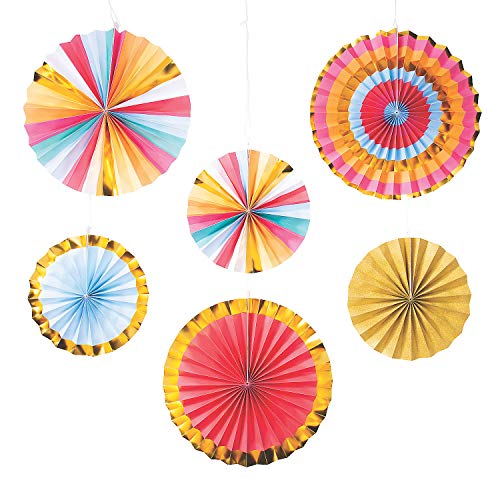 HAPPY DAY PARTY FANS - Party Decor - 6 Pieces